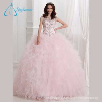 Sequined Perlen Kristall Rüschen Rosa Quinceanera Kleider Ballkleid